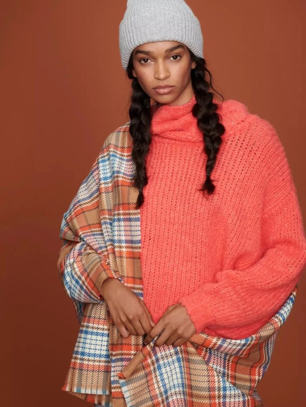Anthropologie Pilcro Zamora Cowl Neck Knit Sweater Alpaca Coral Oversized Medium